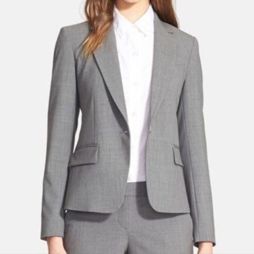 Theory Gabe Single Button Blazer Light Grey Wool Blend Tailored Career Jacket 10